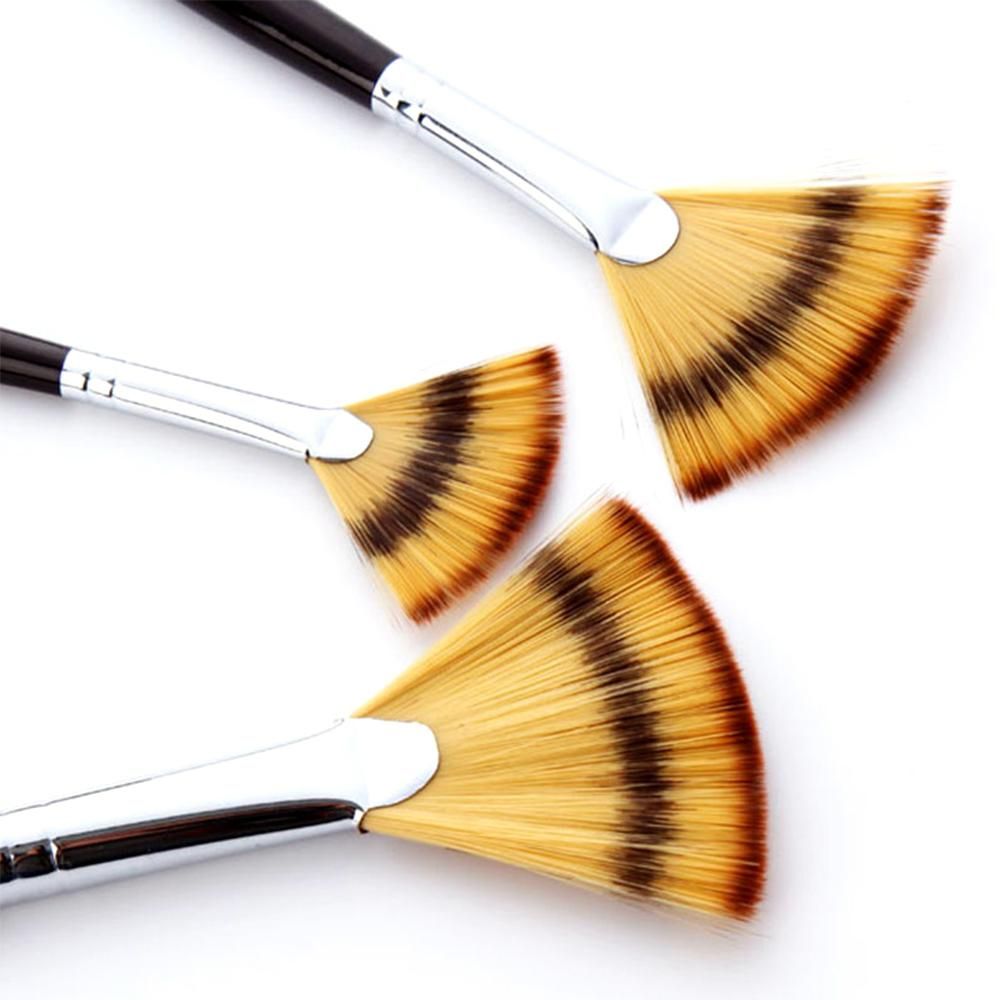Fan Paint Brushes Set 3pcs Anti-Shedding 3-Color Soft Fan Brush Nylon Hair Long Wood Handle Artist Paintbrush for Acrylic Oil Watercolor Gouache Painting