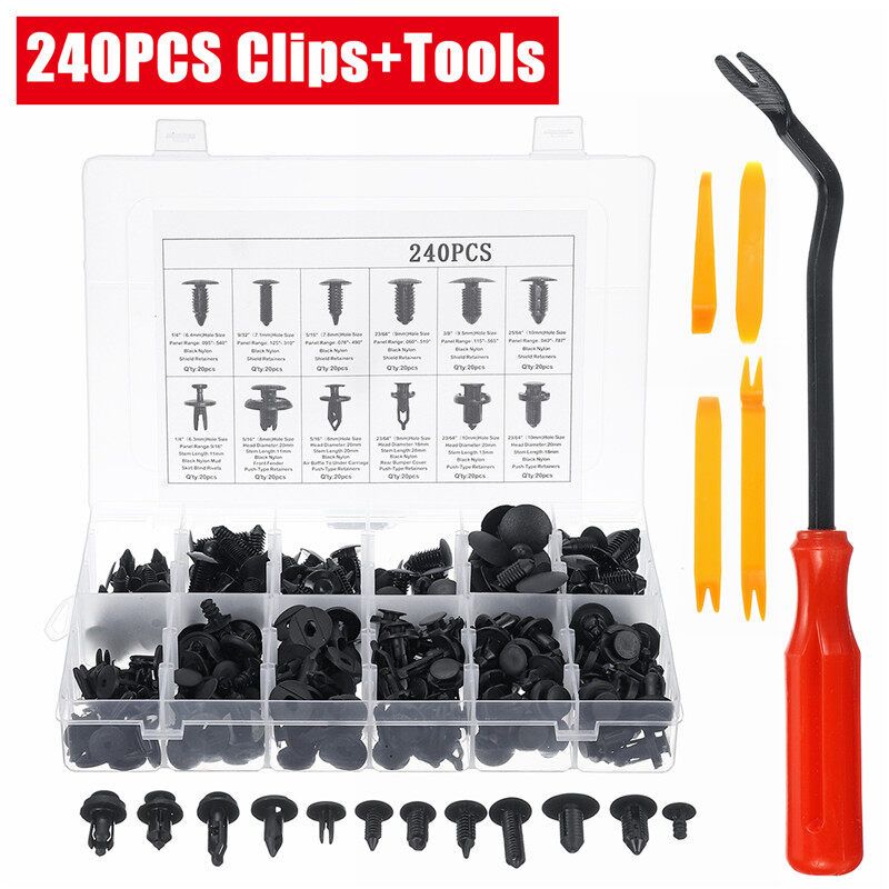 (240pcs) 6.3-10mm Plastic Car Rivet Fastener Door Bumper Cover Fender Liner Fixed Mud Flap Push Pin Clips For Auto Panel LED Lamp Display Rack PC Board Machineboard