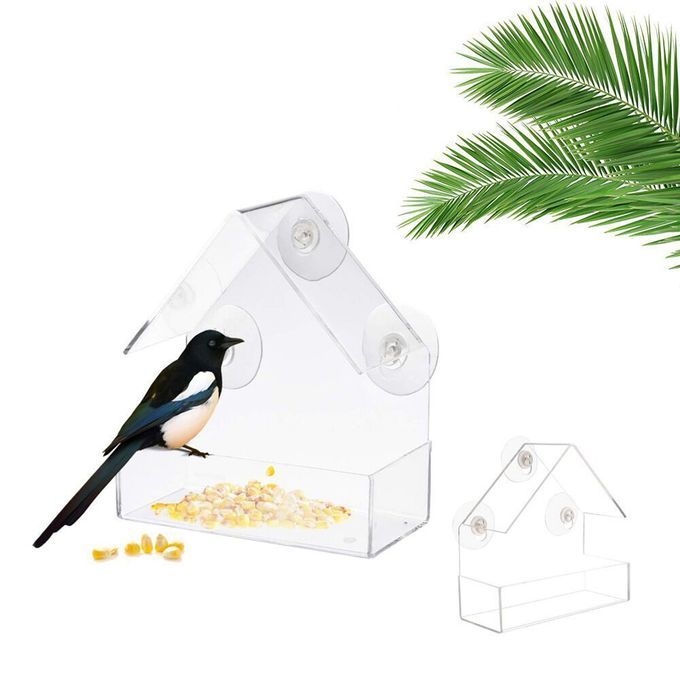 Bird Feeder Window Parrot Food Feeder Bird Feed Box Outdoor