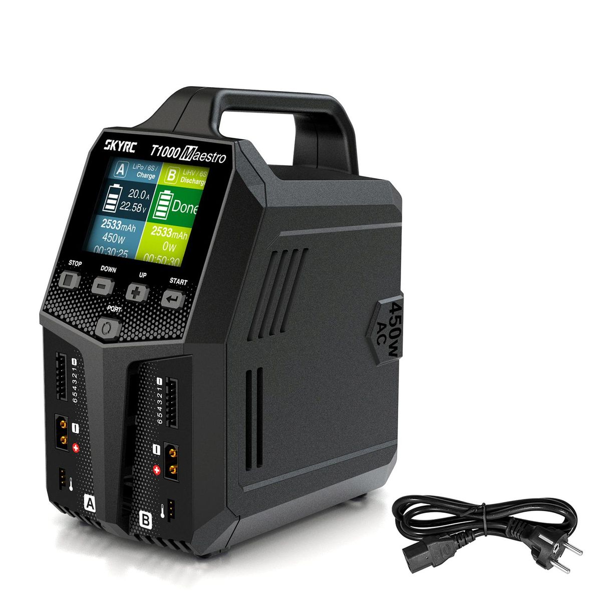 SKYRC T1000 Maestro Charger, AC/DC Dual Balance Charger 450W 1000W Battery Charger for Remote Control Model EU Plug