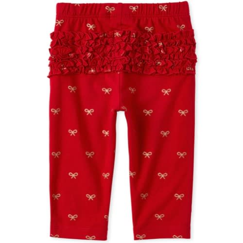 Baby Girl's Glitter Bow Ruffle Leggings- Red