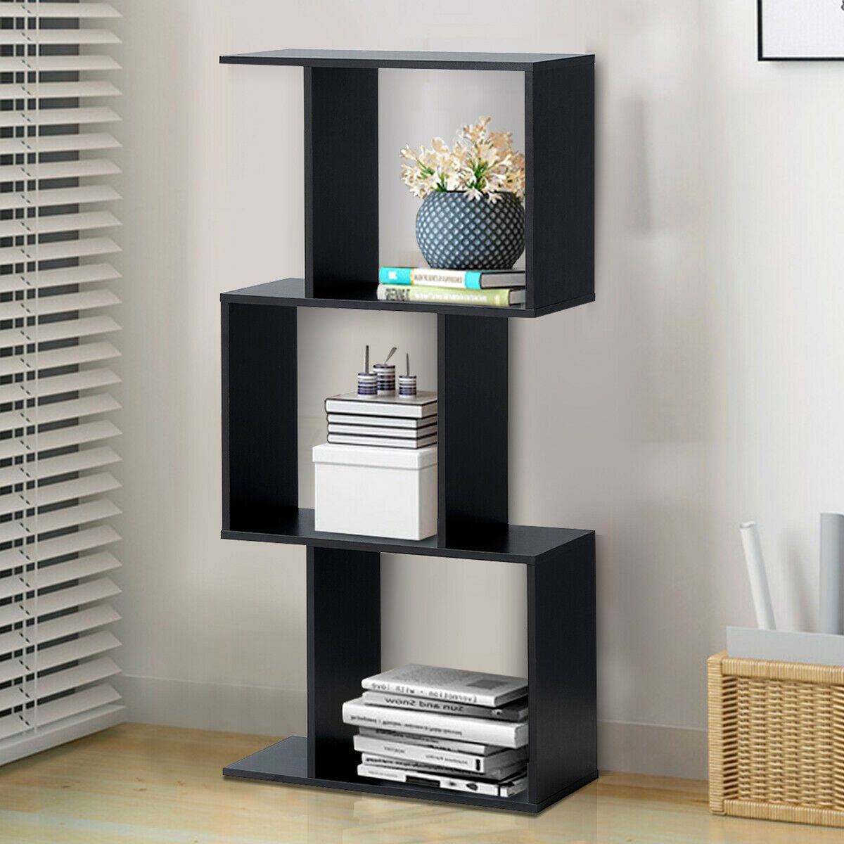 3-tier Bookcase Storage Rack Wooden Decor Shelf Black