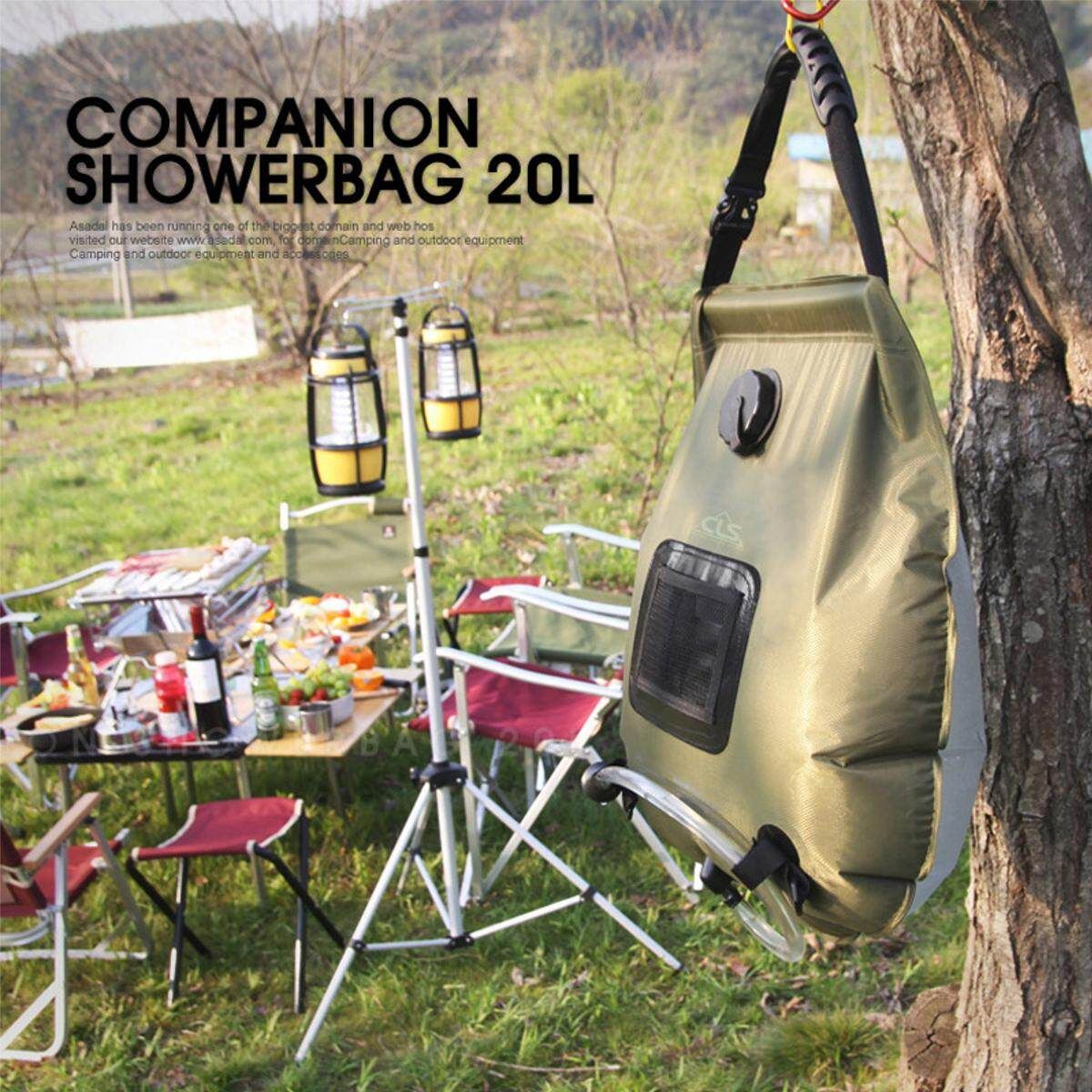 20L Green Portable Shower Heating Pipe Bag Solar Water Heater Shower Bag For Outdoor Camping
