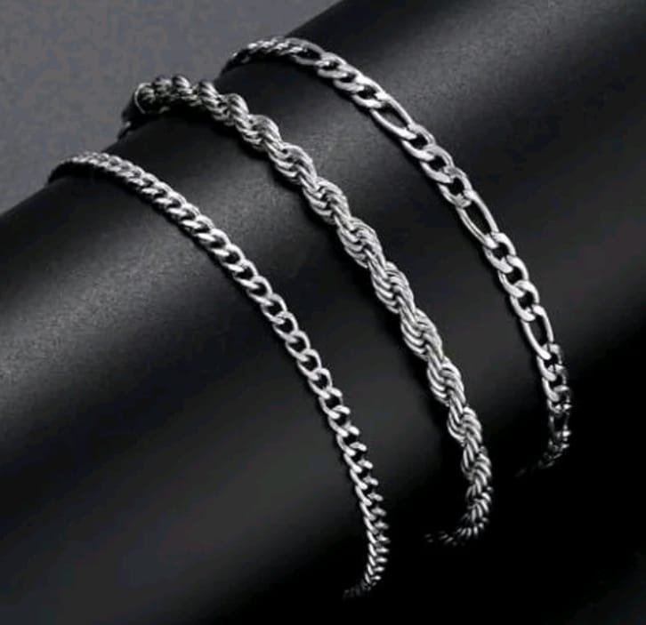 3 Pieces stainless steel cuban chain bracelet set for men
