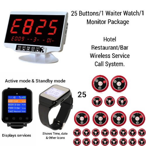 Wireless Call System 25 Buttons - 1Watch - 1 Monitor Pack