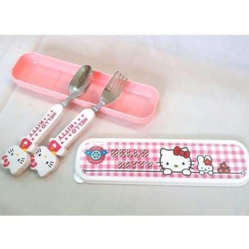 Hello Kitty Cartoon Character Spoon And Fork Cutlery Set With Case