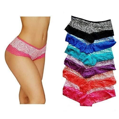 Cotton Bikini Panties With Lace Cheeky Trims (6-pack)
