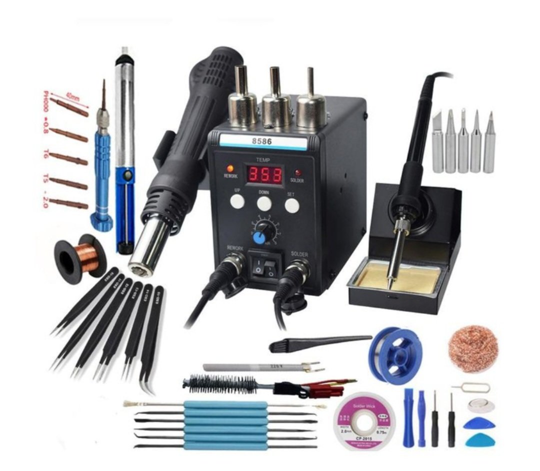 Eruntop 8586 package D Soldering Station 2 in 1 Functions Electric Iron SMD Hot Air Rework Station. 