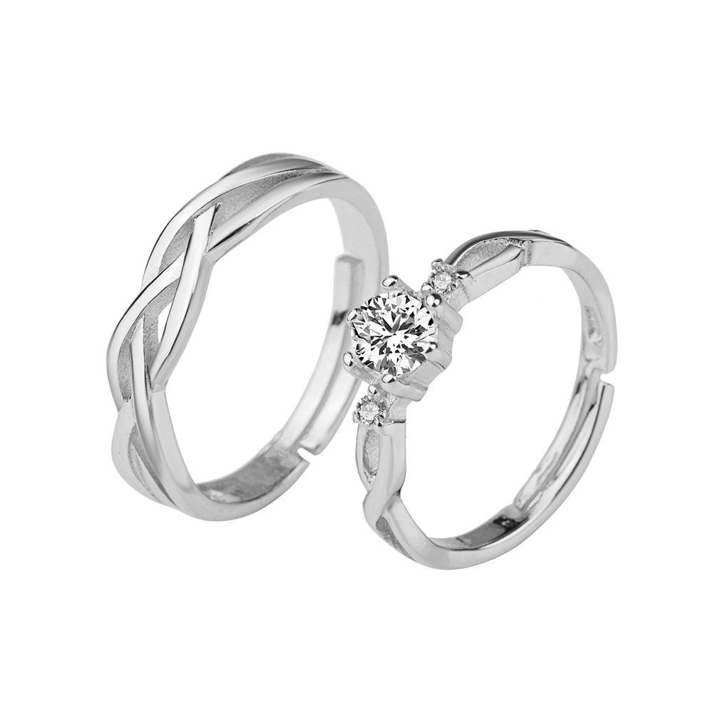 1 Pair Of Zircon Couple Rings Set 30% Sterling Silver Wedding Promise Rings