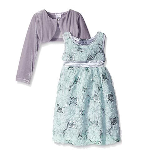 Rosette Sequin Soutache Dress - Green & Grey