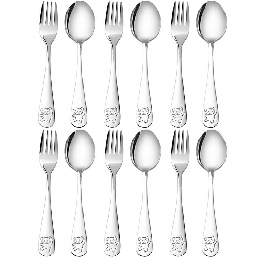 12 Pieces Kids Silverware Stainless Steel Children's Safe Flatware Child Spoon and Fork Set Toddler Utensils