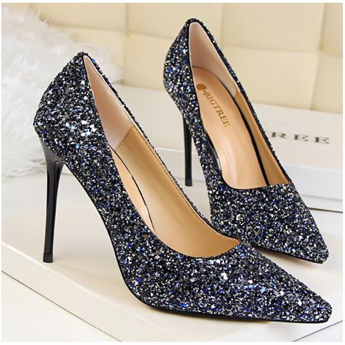 Ladies Fashion High Heels Female Classic Simple Pointed High Heels Blue