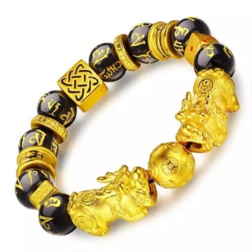 Unisex Bracelet Gold And Black Beads