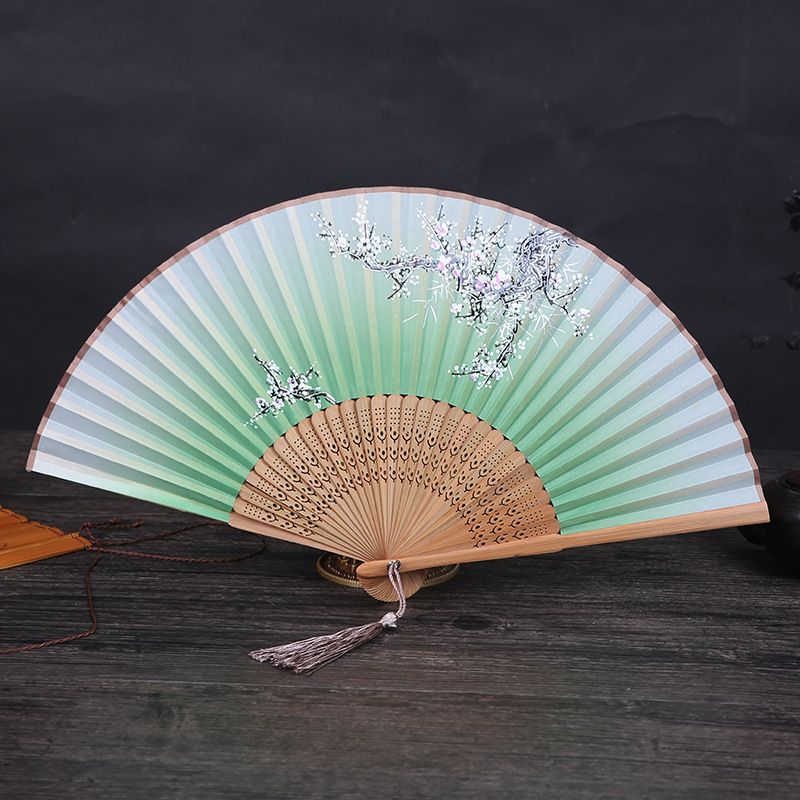 Hollow Wedding Retro Fan Party Carved Hand Printing Hand Decor Event Style Flower Folding Fan Chinese 1PC Vintage Spun Silk
