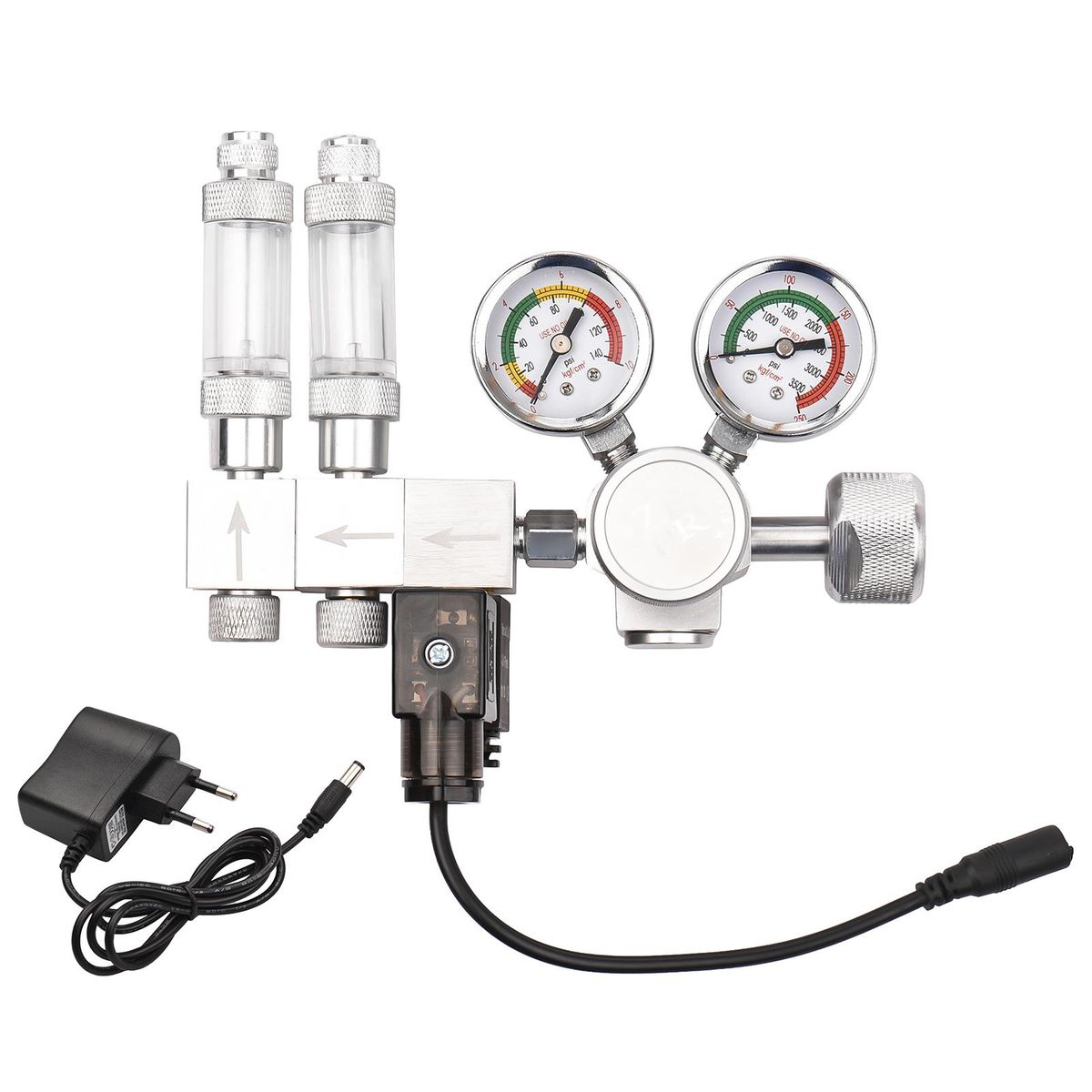 Aquarium CO2 Regulator Dual Stage Adjustable Output Pressure with DC Solenoid Bubble Counter W21.8 Interface