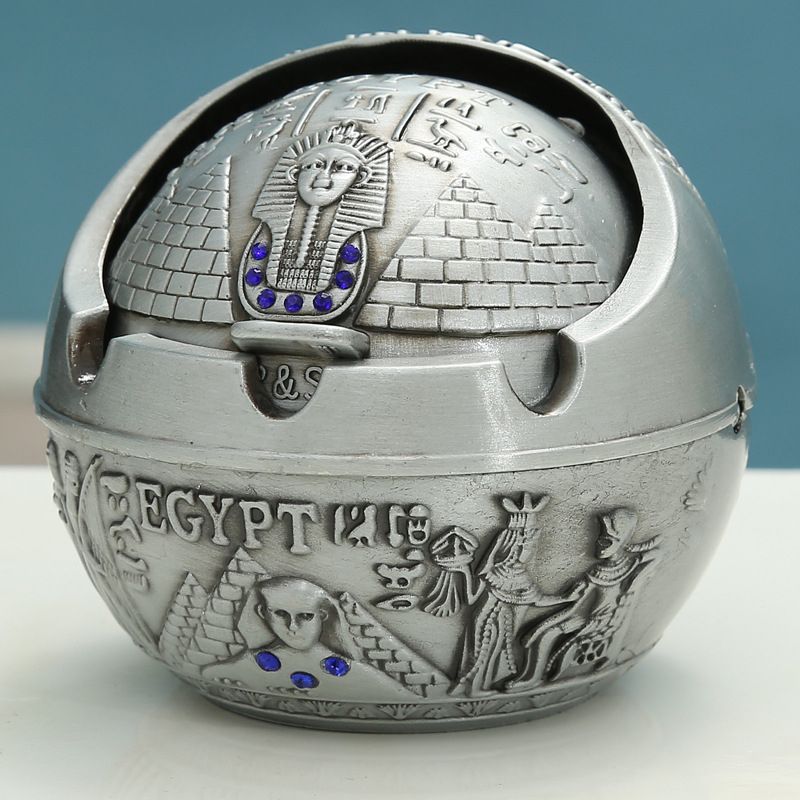 Ashtray With Lid Windproof Creative Metal Egypt Style  Desktop Decor E  Container For Home Cafe Office Weed Ash Tray