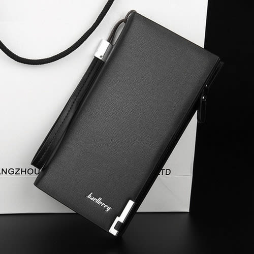 Men's Long Leather Wallet - Black