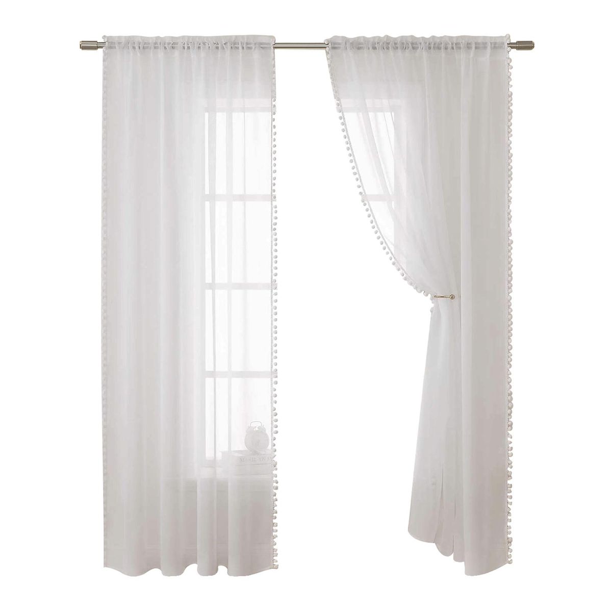 2pc Curtain Modern Simple Solid Color Window Screen Filter Cotton Lace Two Pieces For Study Children's Room Bedroom Living Room Balcony Wear Rod