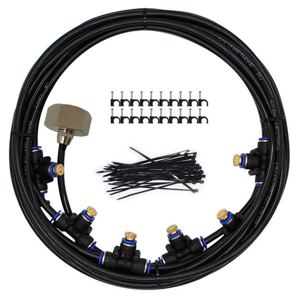 Mist Cooling System Adjustable DIY Irrigation Outdoor Sprinkler Hose Kit 30FT Misting Line with 11 Mist Nozzles for Greenhouse Plant Patio Garden Umbrellas