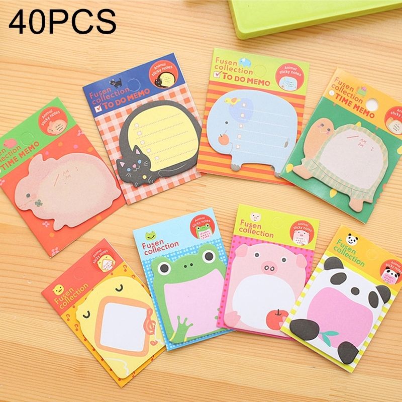40 PCS Cartoon Animal Shaped Self Adhesive Memo Pad N-times Sticky Notes Post It Bookmark School Office Supply, Random Style Delivery