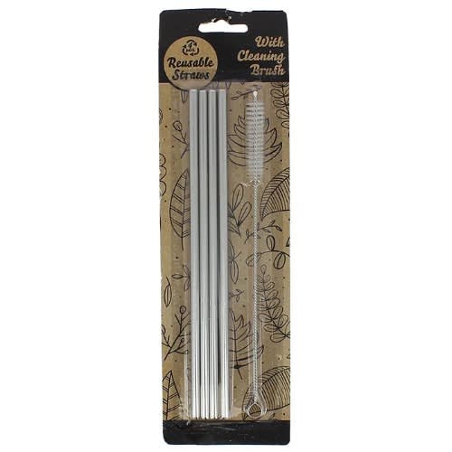 Reusable Stainless Steel Straws And Cleaning Brush - 4Pieces