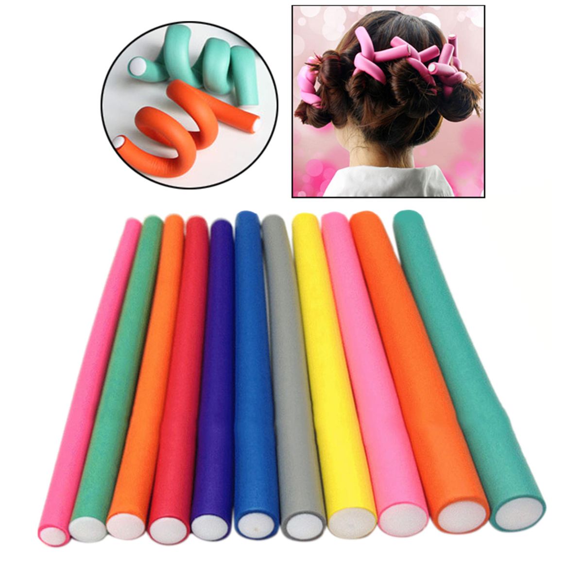 10x Hair Foam Curler Roller Set Flexible Rods Easy Use DIY 8mm