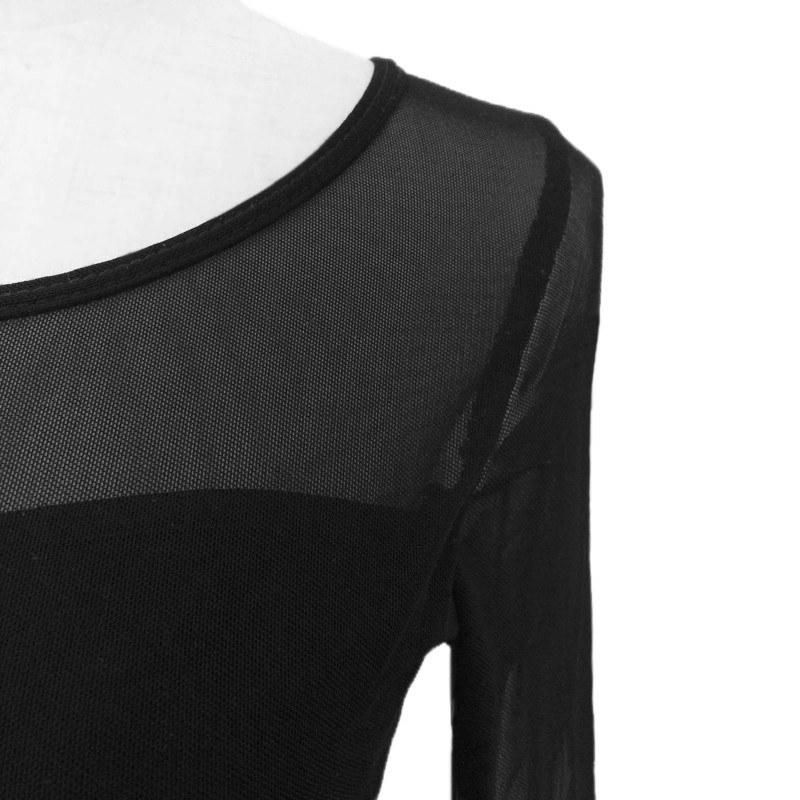 New Sexy Women Jumpsuit Mesh Lace Crew Neck Long Sleeve Bodycon Short Rompers Bodysuit Outfits Black