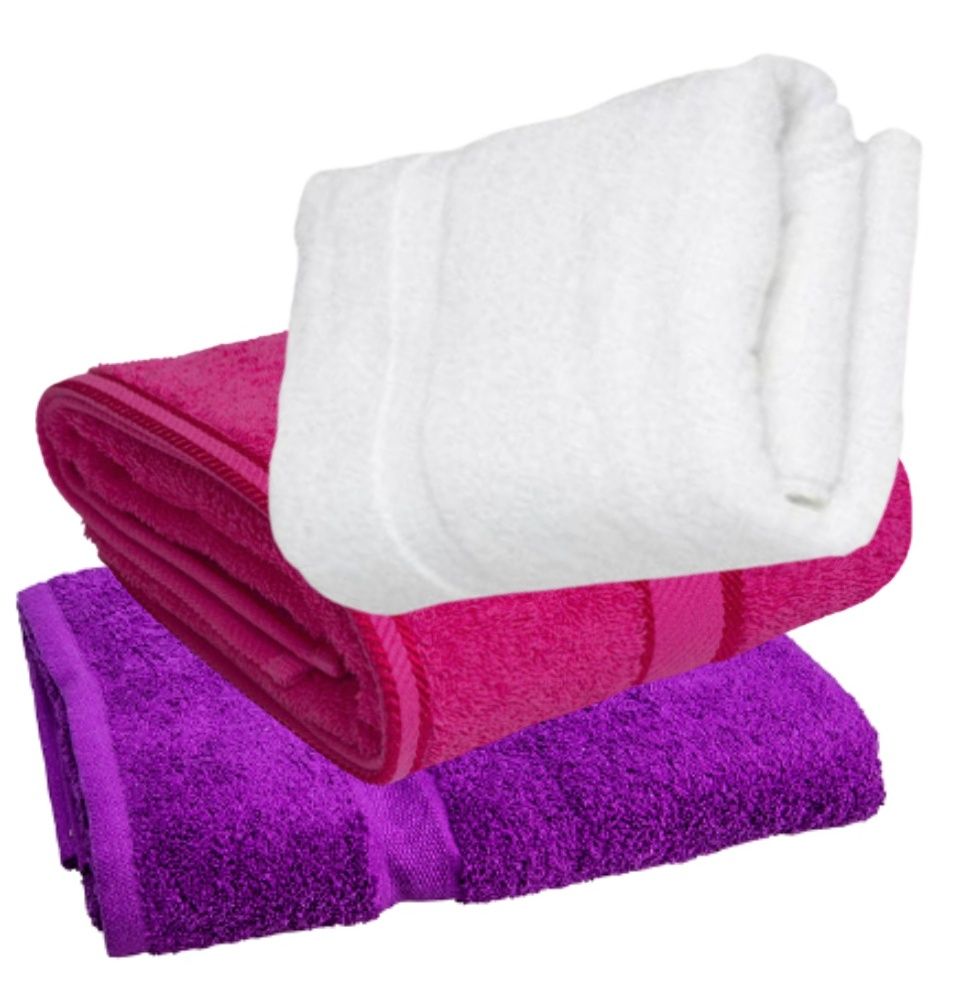 Large Bath Towels (3Pcs) White/Pink/Purple