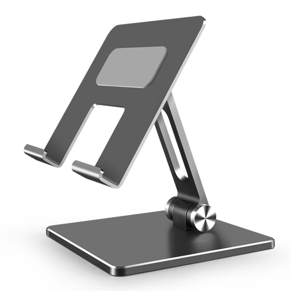 Adjustable Aluminum Alloy Mobile Phone Tablet Stand Portable Folding Tablet Bracket with Anti-slip Silicone Stable Base Grey