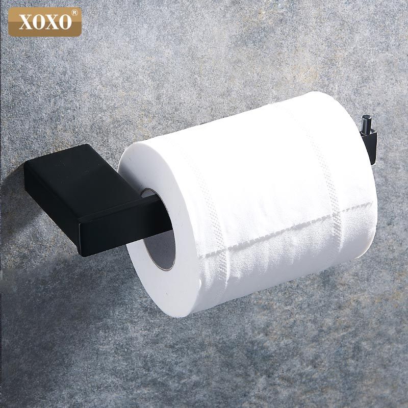 XOXO Black Stainless Steel 304 Towel Ring Robe Hook Toilet Brush Holder Towel Hang Bathroom Accessories Sets Of Paper Clips 4880