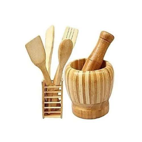 Wooden Spoons Set & Portable Mortal & Pestle