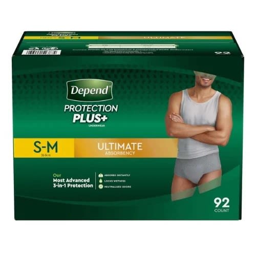 Depend  Protection Plus + Ultimate Underwear For Men Small - Medium - 92 Count
