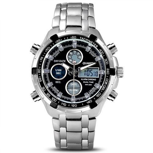 Men's Executive Waterproof Analogue And LED Watch - Silver/Black