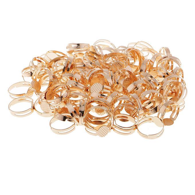 100pcs Adjustable Ring Base Cabochon Round Pad Bezel Settings Gold