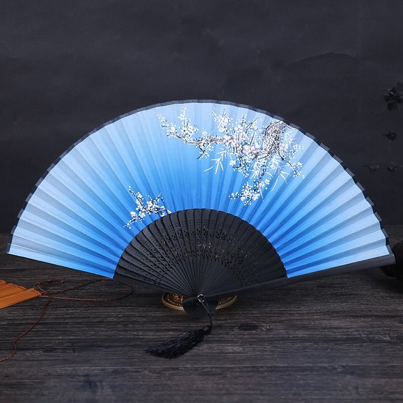Hollow Decoration Crafts Decorative Hand Fans Spun Fan Dropshipping Flower Vintage Silk Printed Folding Chinese Carved 1pc