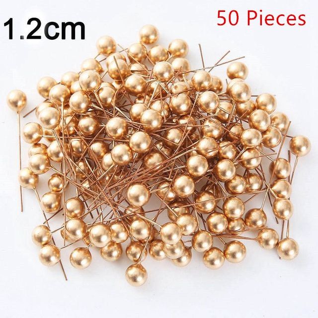 50 Pieces / Batch Cute Mini Berry Pearl Plastic Fruit Cherry Christmas Party Decor DIY Craft Gift Party Accessories Gold