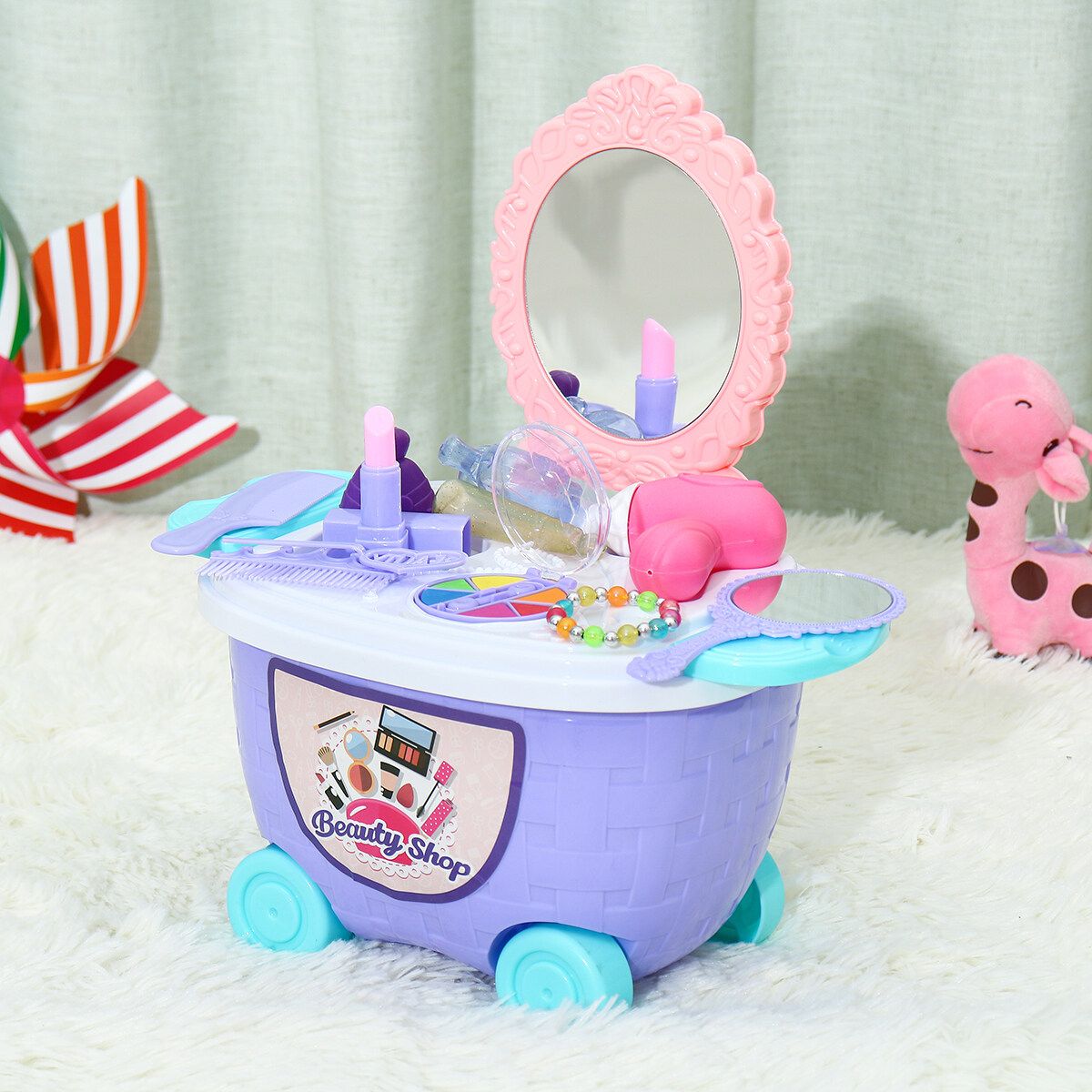 Sweety And Fun Trolley Ice Shop Dresser Cart Food Kids Pretend Play Role Toy Basket Set Shopping Toys Dressing Table DIY Gift Kids Children Style1 Purple