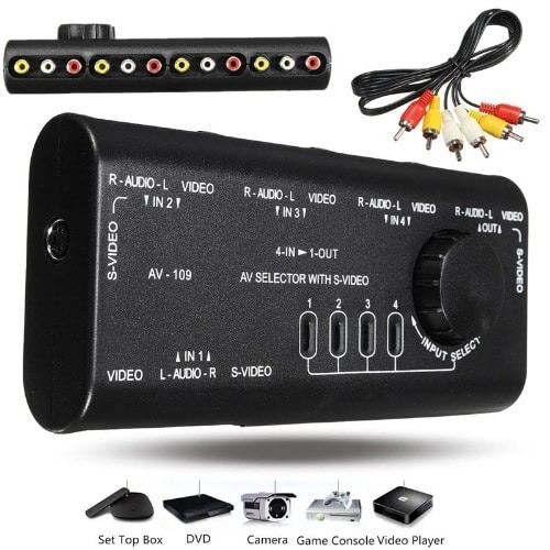 4 Way S-video Audio Video Av Rca Switcher + Cable