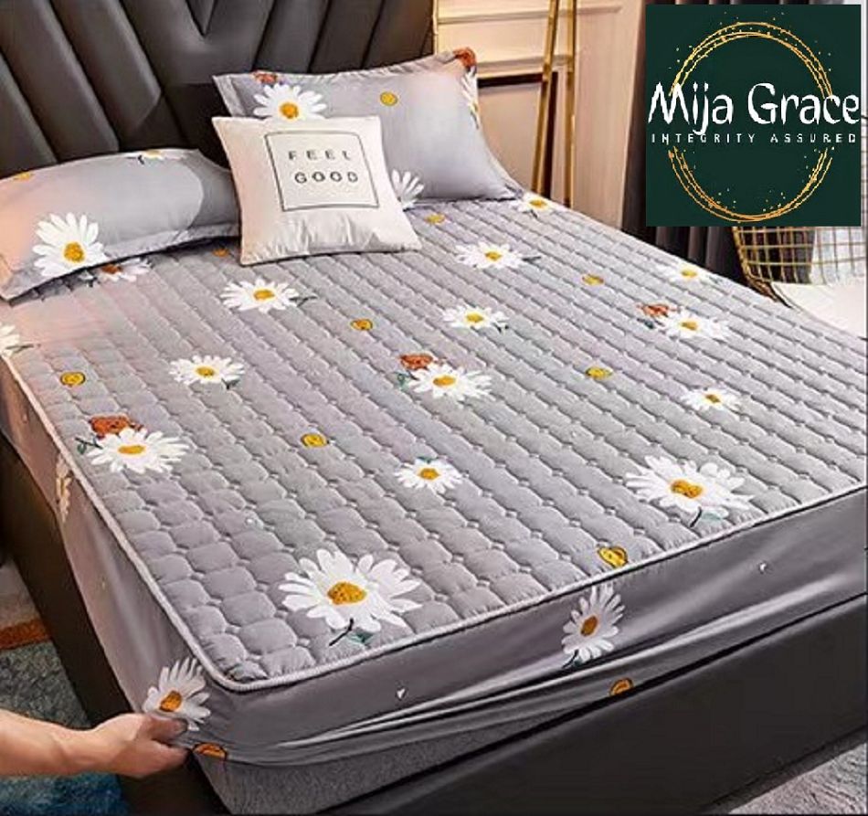 {MijaGrace}Quilted Mattress Protector-GREY FLOWER