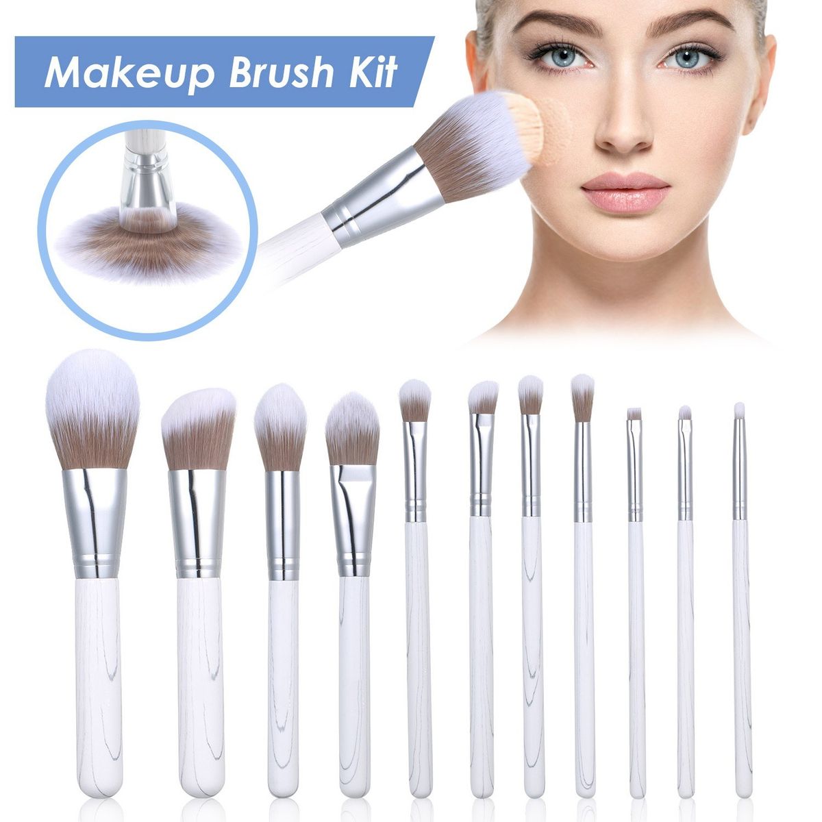 11PCS Makeup Cosmetic Brushes Kit Set With Foundation