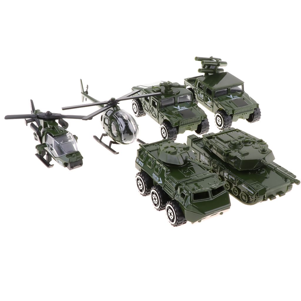 6 Pieces 1/87 Alloy   Vehicle Toy Set -  Jeep Tank Car