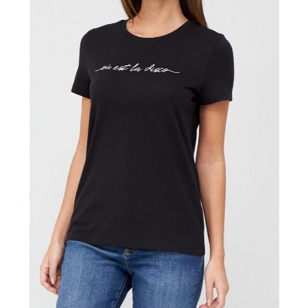 The Front Print Slogan T-shirt - Black