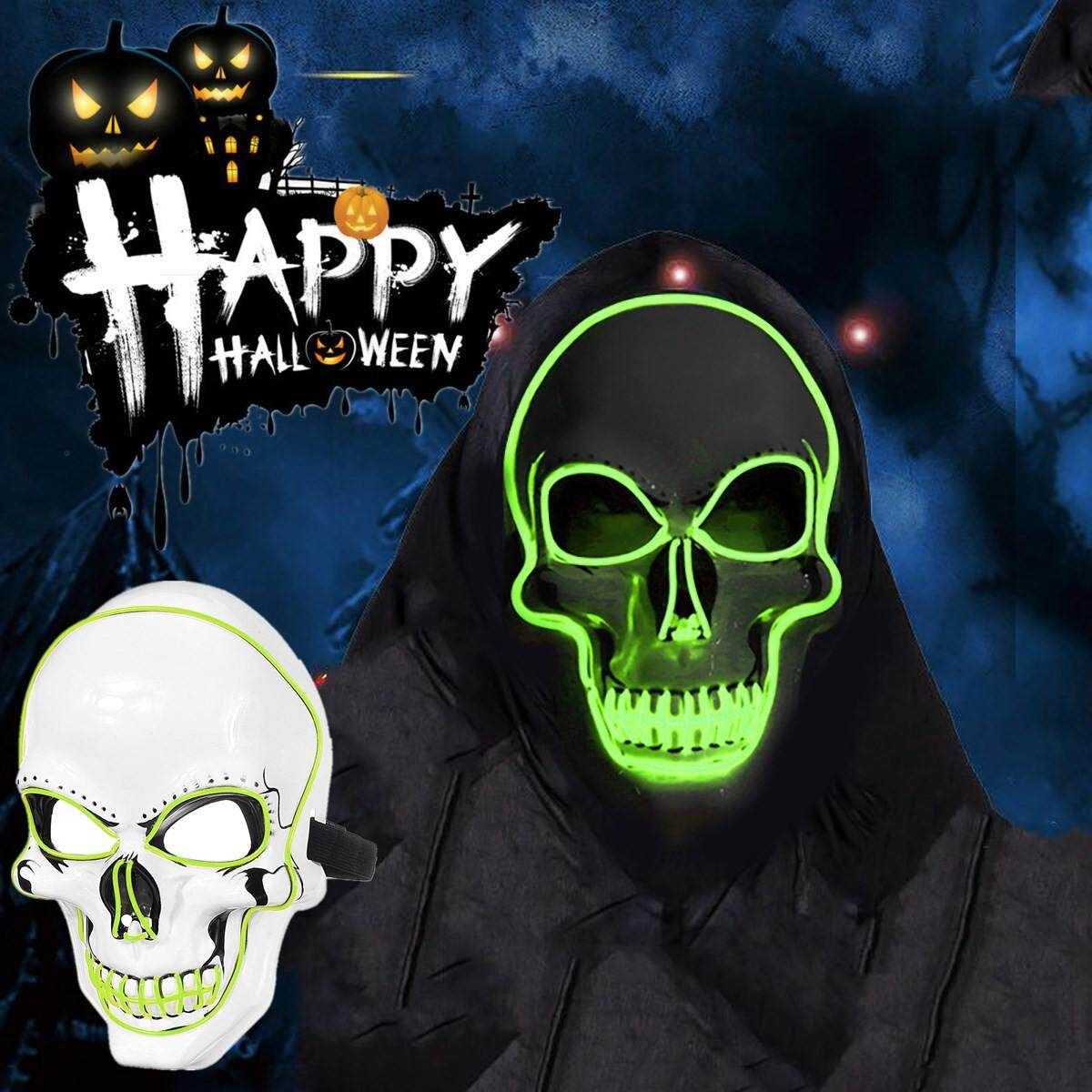 Halloween LED Light Skull Head Face Masks Carnival Night Cosplay Costume Props Fluorescent Green