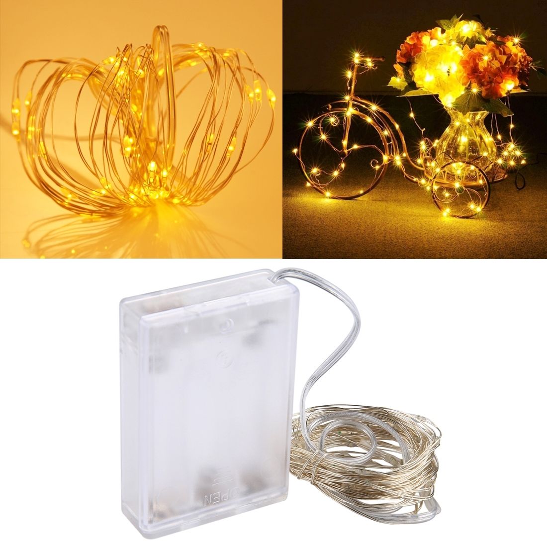 5m 6W 50 LEDs SMD 0603 IP65 Waterproof 3 X AA Batteries Box Silver Wire String Light Fairy Lamp Decorative Light, DC 5V(Warm White)