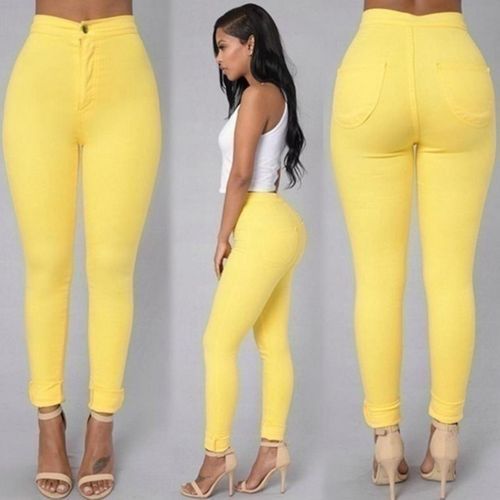 Ladies Fashion Candy Color Jeans Stretch Pants -Yellow