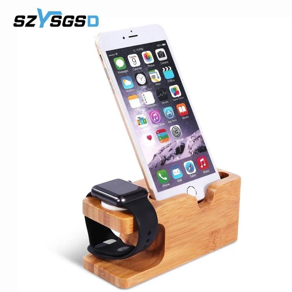 Bamboo Wood Charger Station For Apple Watch Charging Dock Station Charger Stand Holder For iPhone 5s 6 Dock Stand Cradle Holder