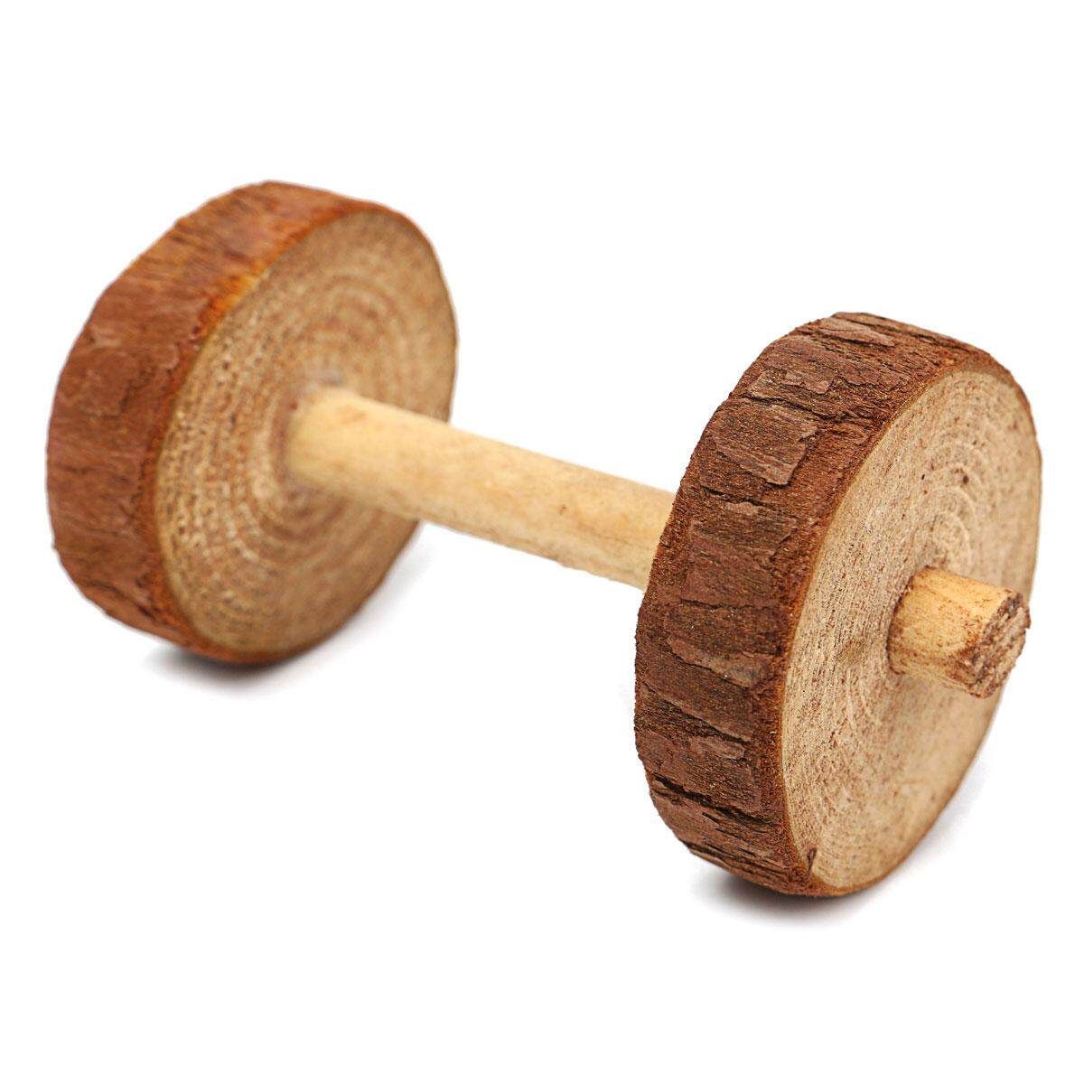 Natural Wood Dumbell Unicycle Bell Roller Toys For Pet Rabbits Hamsters Rat Small Dumbbell Dumbbell