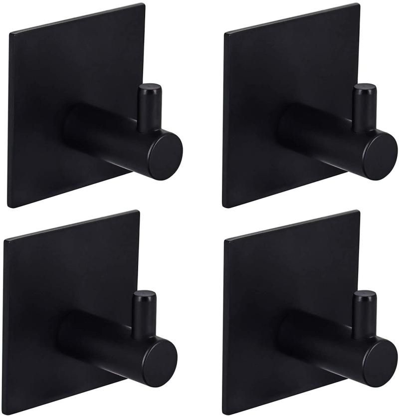 Self Adhesive Robe Hooks Stainless Steel (Black)
