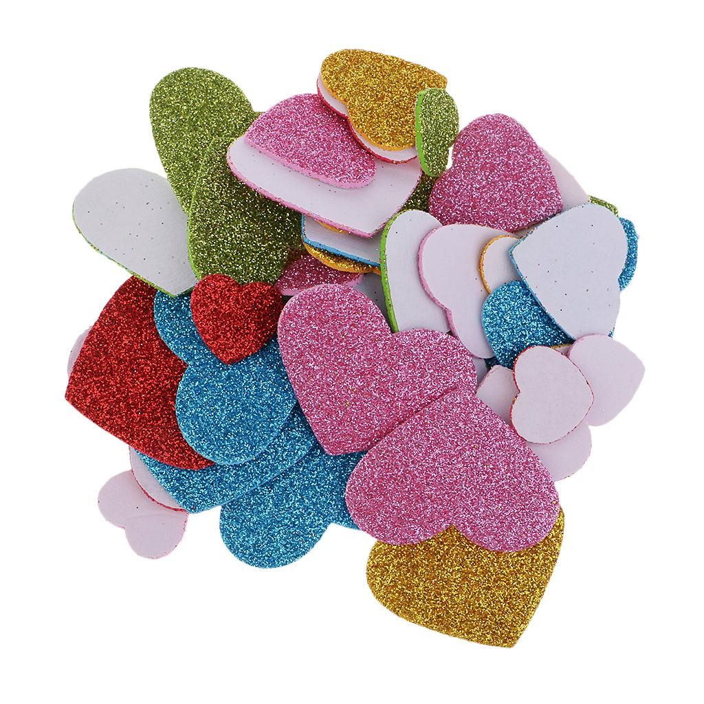 50Pcs Heart Self Adhesive Foam Glitter Stickers   Craft