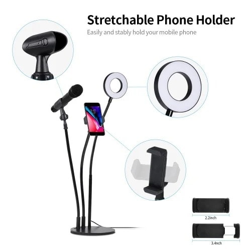 3 In 1 Selfie Ring Light & Microphone Holder Stand Desk